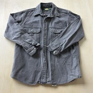 Cabela's Shirt Mens Large Gray Twill Long Sleeve Button Up Made USA Workwear